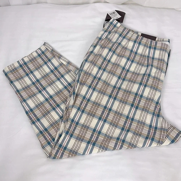 AVA & VIV Cream Plaid High Rise Comfort Waist Fitted Hip & Thigh Skinny Pant - Picture 1 of 8